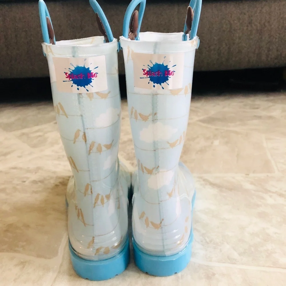 NWOT SPLASH Blue bird cloud rain water boots Size 4 & 5